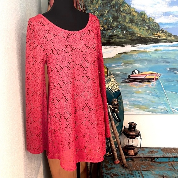 Roxy Red Crochet Swim Coverup with Open Back - Picture 3 of 9